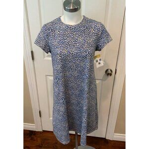 J. McLaughlin Blue & Cream Animal Leopard Print Swing Dress, Size Small
